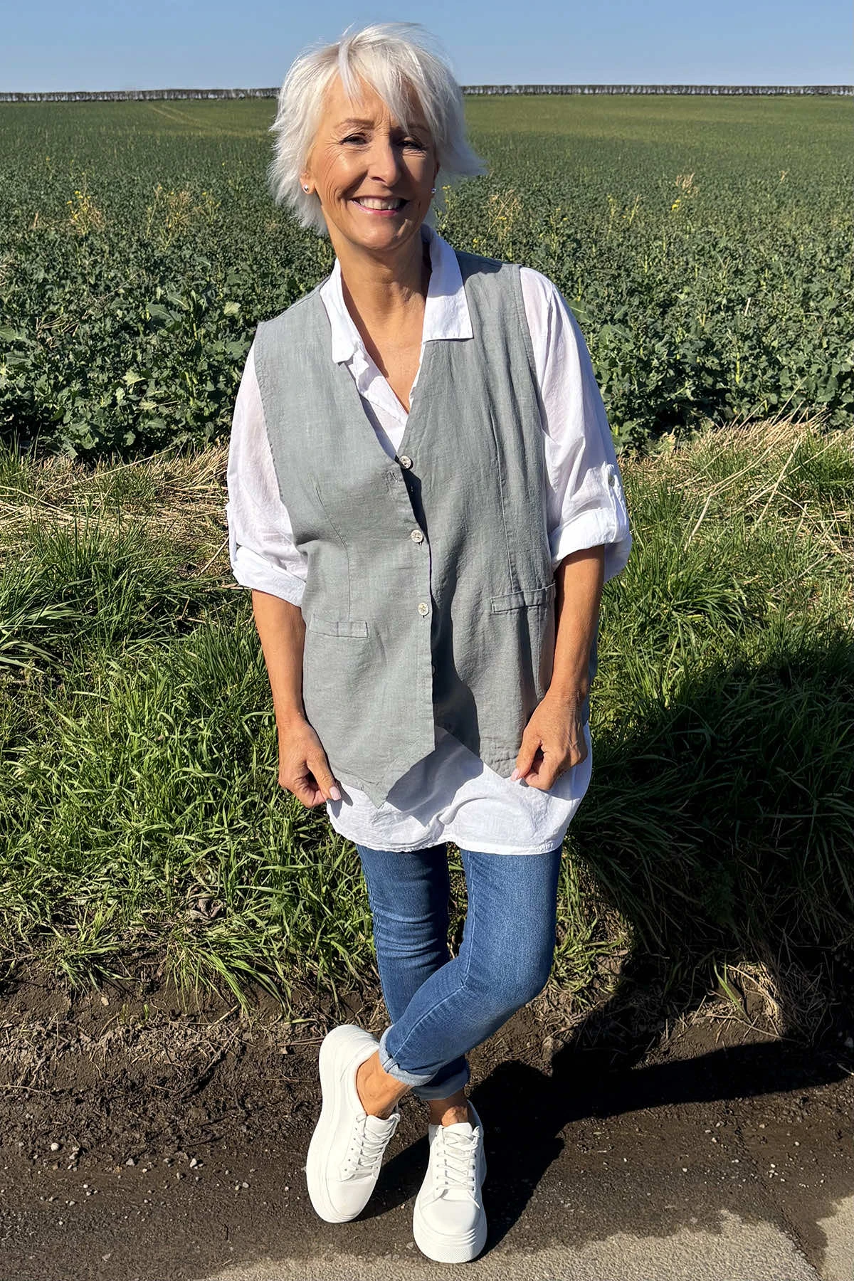 Maryam Linen Waistcoat Grey 3 Maryam Linen Waistcoat Grey