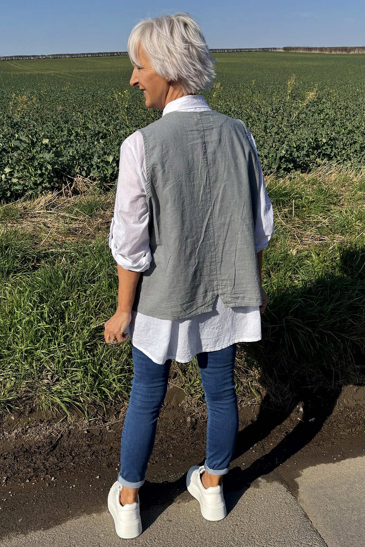 Maryam Linen Waistcoat Grey 6 Maryam Linen Waistcoat Grey - Image 4