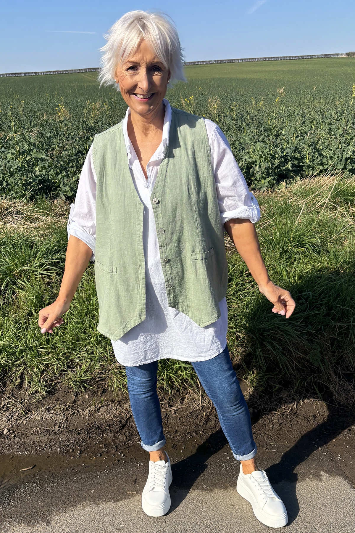 Maryam Linen Waistcoat Khaki 5 Maryam Linen Waistcoat Khaki - Image 3