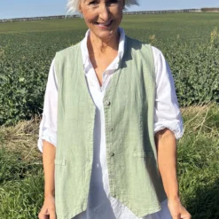 Maryam Linen Waistcoat Khaki