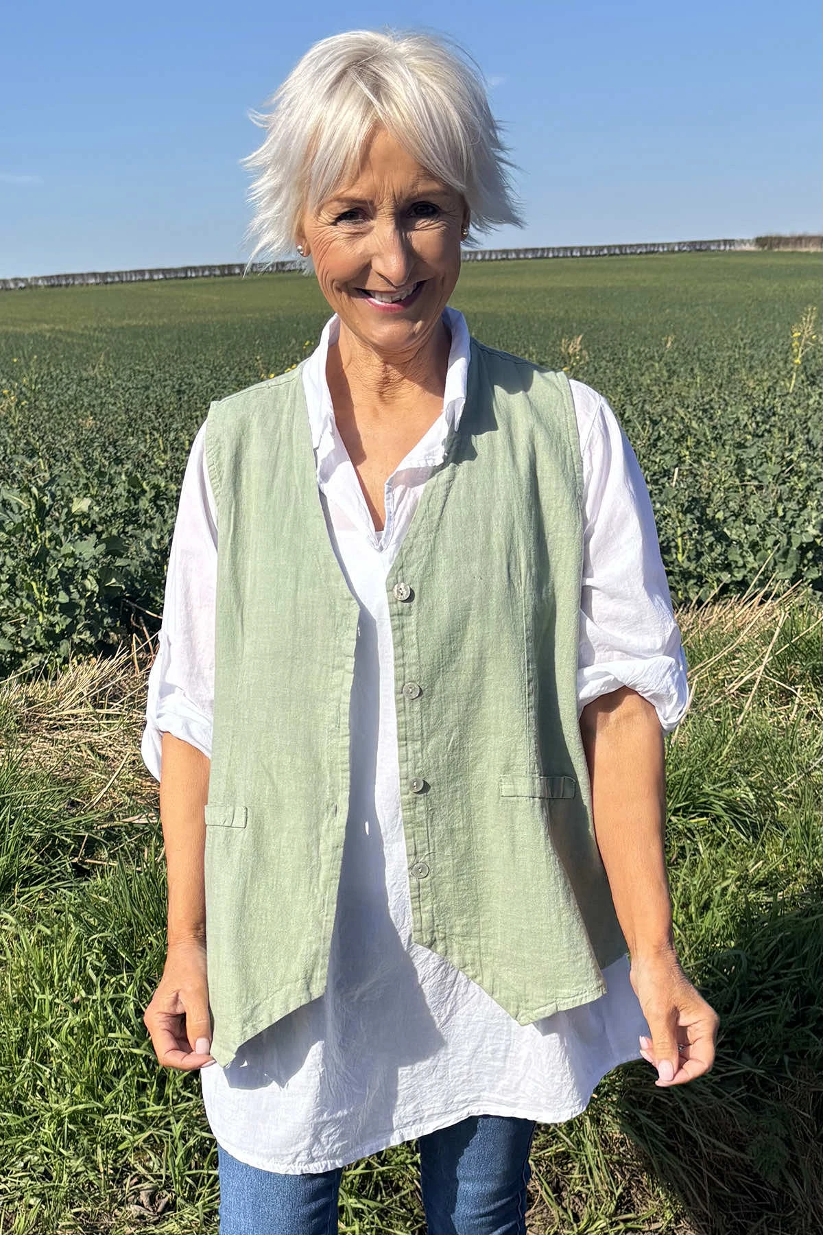 Maryam Linen Waistcoat Khaki 3 Maryam Linen Waistcoat Khaki