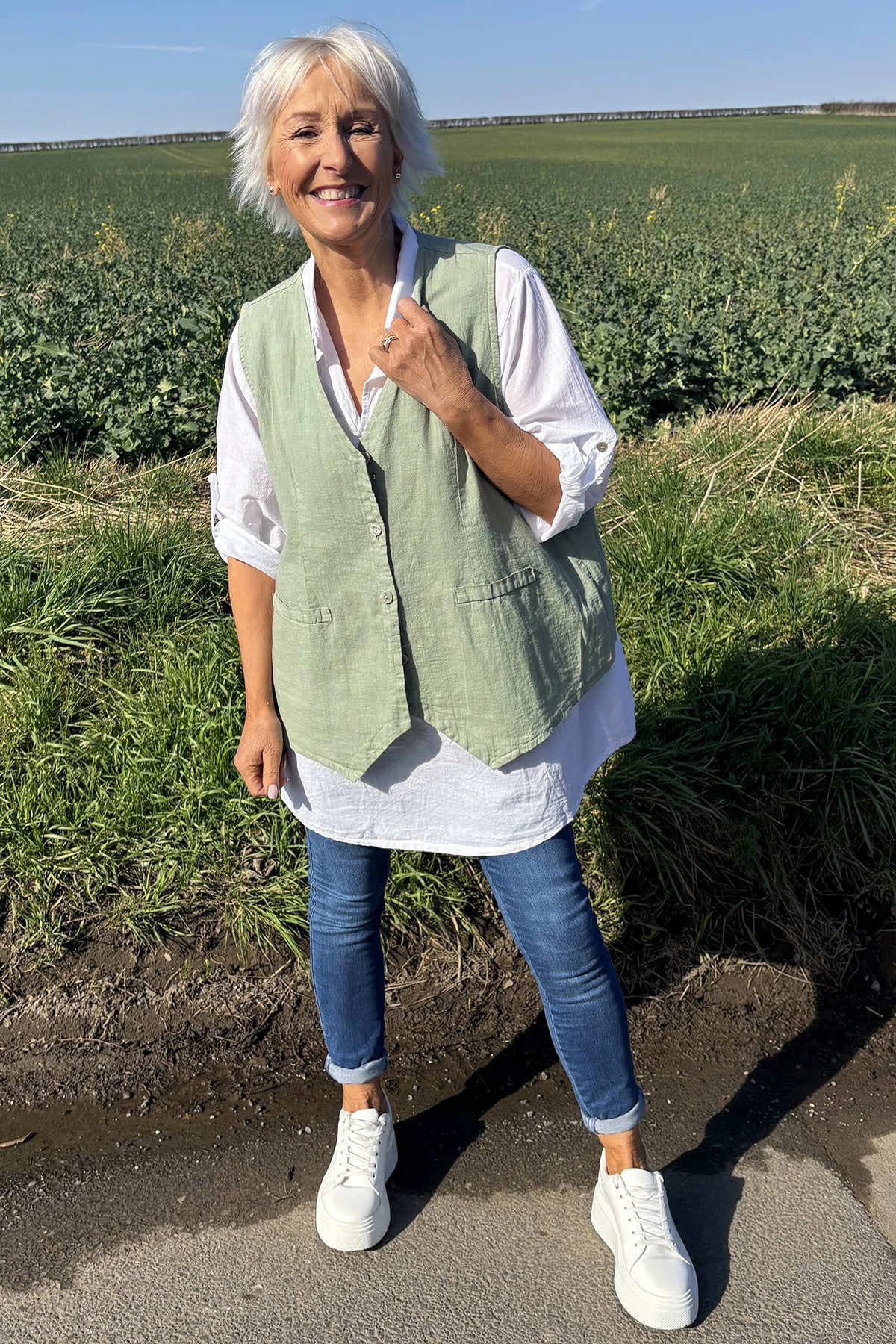 Maryam Linen Waistcoat Khaki 4 Maryam Linen Waistcoat Khaki - Image 2