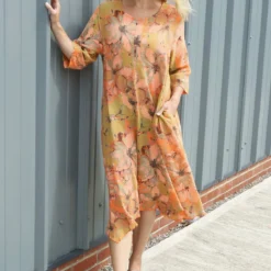 Eleni Print Linen Dress Orange
