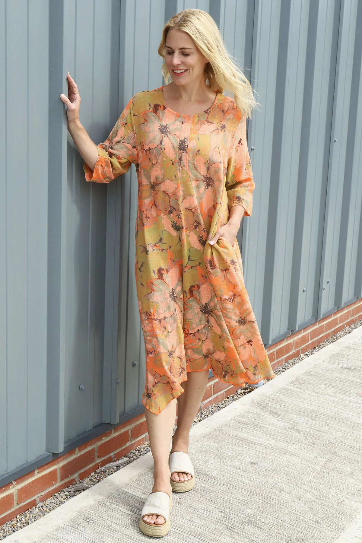 Eleni Print Linen Dress Orange 3 Eleni Print Linen Dress Orange