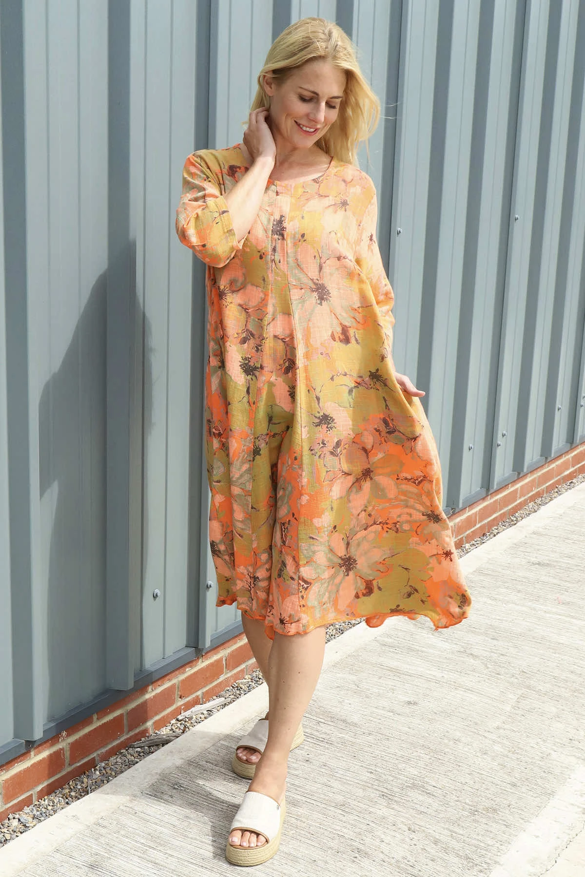 Eleni Print Linen Dress Orange 5 Eleni Print Linen Dress Orange - Image 3