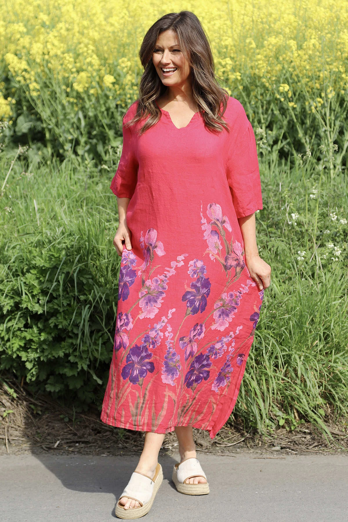 Lyla Floral Linen Dress Hot Pink 3 Lyla Floral Linen Dress Hot Pink