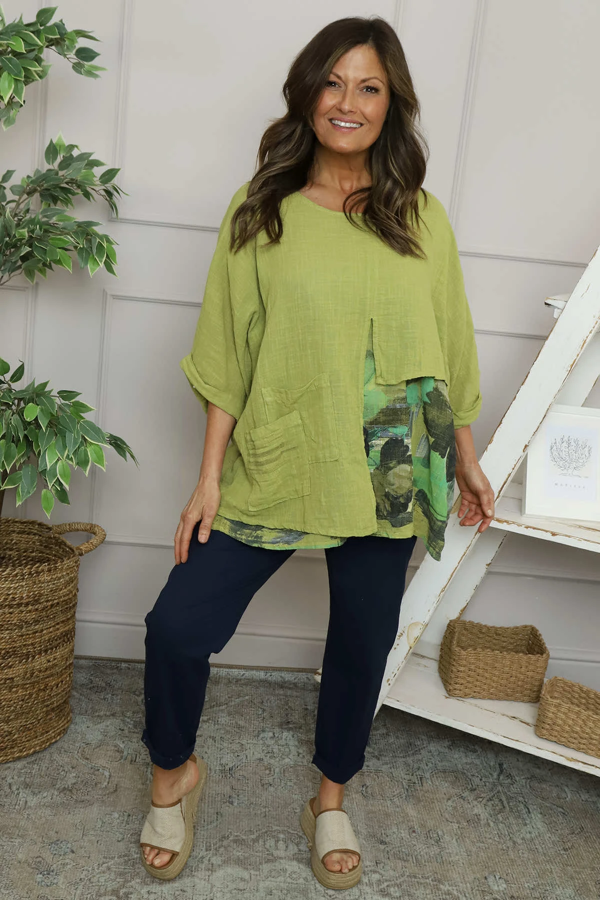 Alberta Layered Linen Top Olive 4 Alberta Layered Linen Top Olive - Image 2