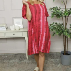 Milana Pattern Linen Dress Fuchsia