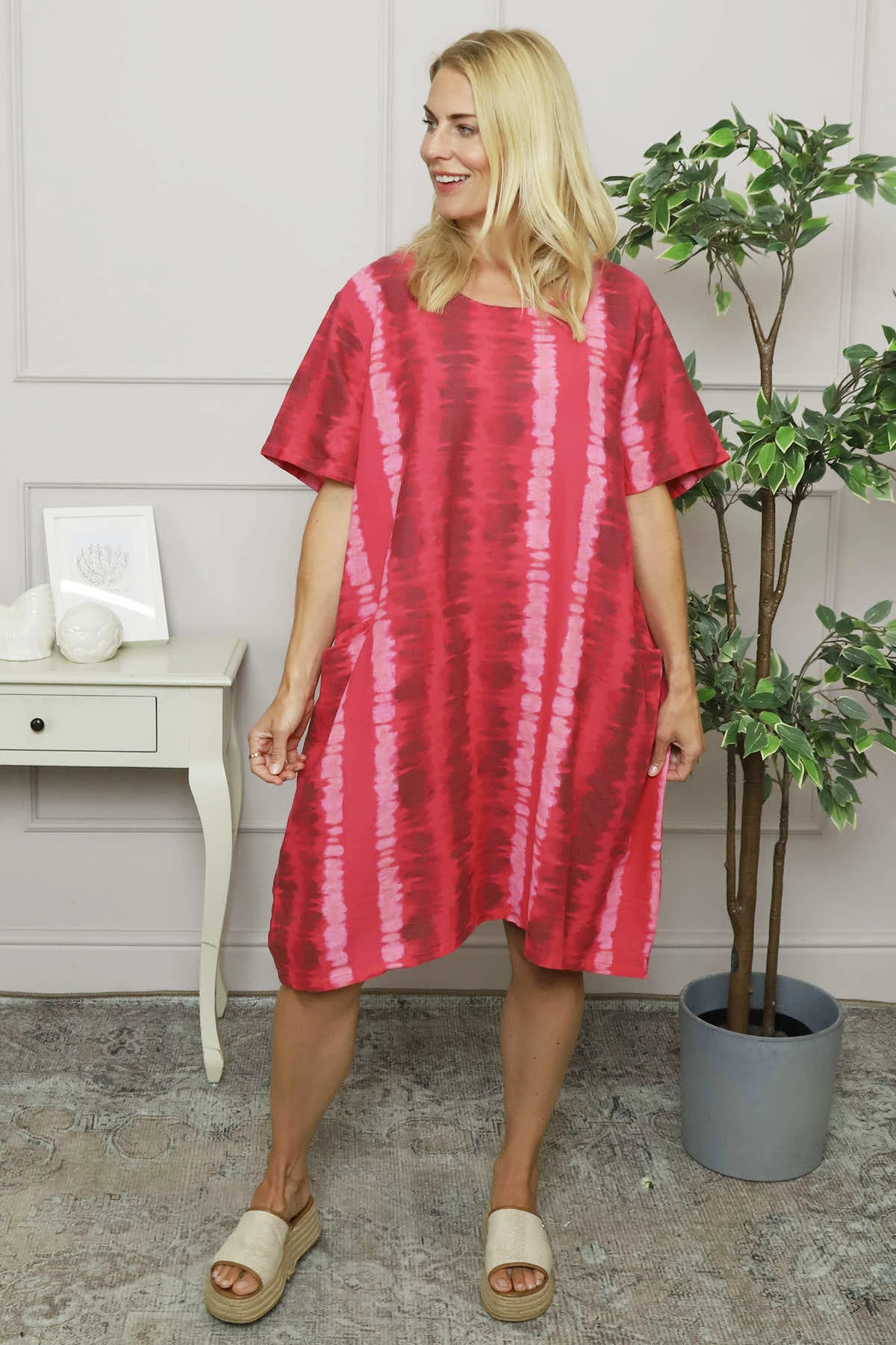 Milana Pattern Linen Dress Fuchsia 4 Milana Pattern Linen Dress Fuchsia - Image 2