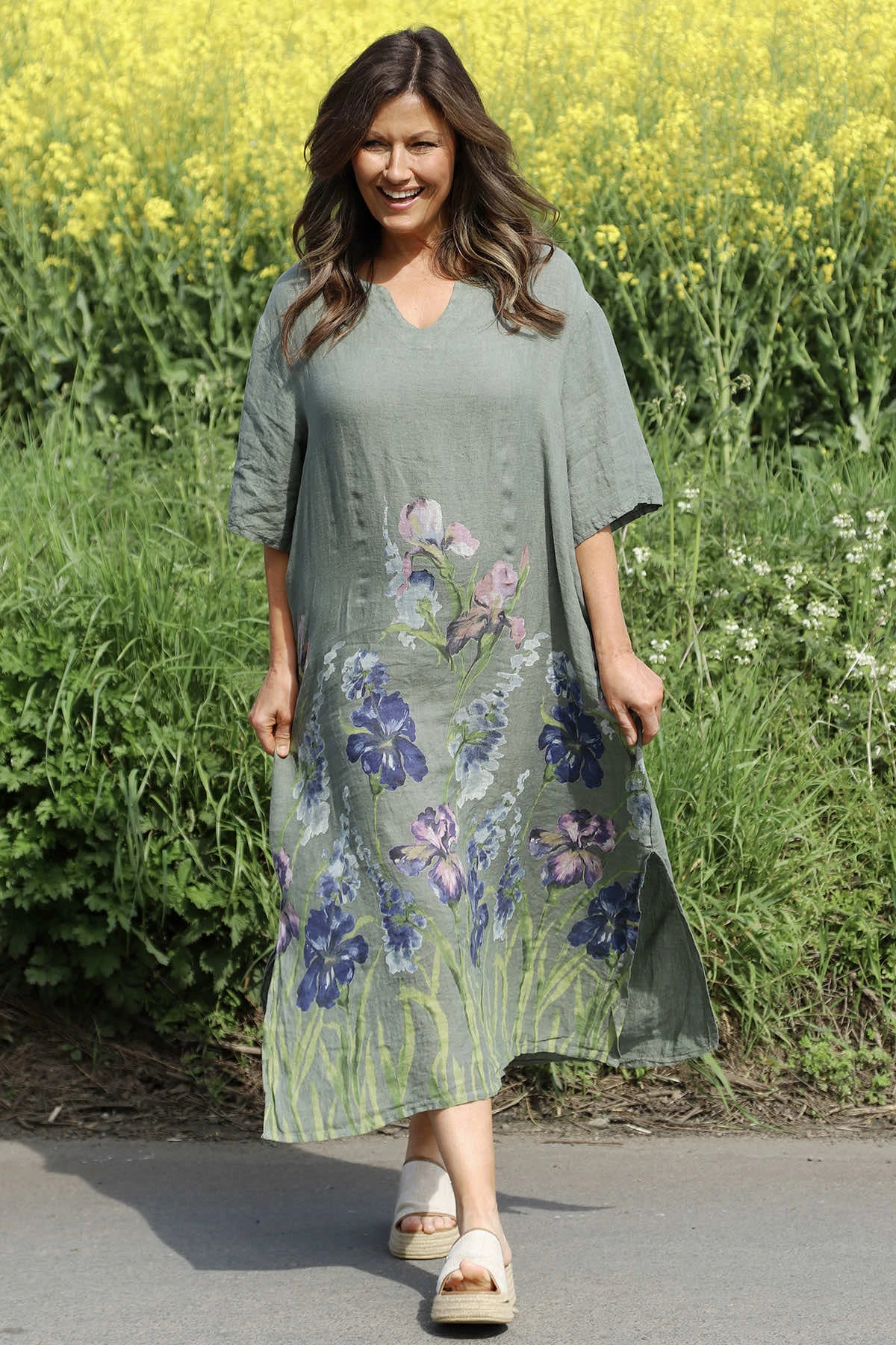 Lyla Floral Linen Dress Khaki 3 Lyla Floral Linen Dress Khaki