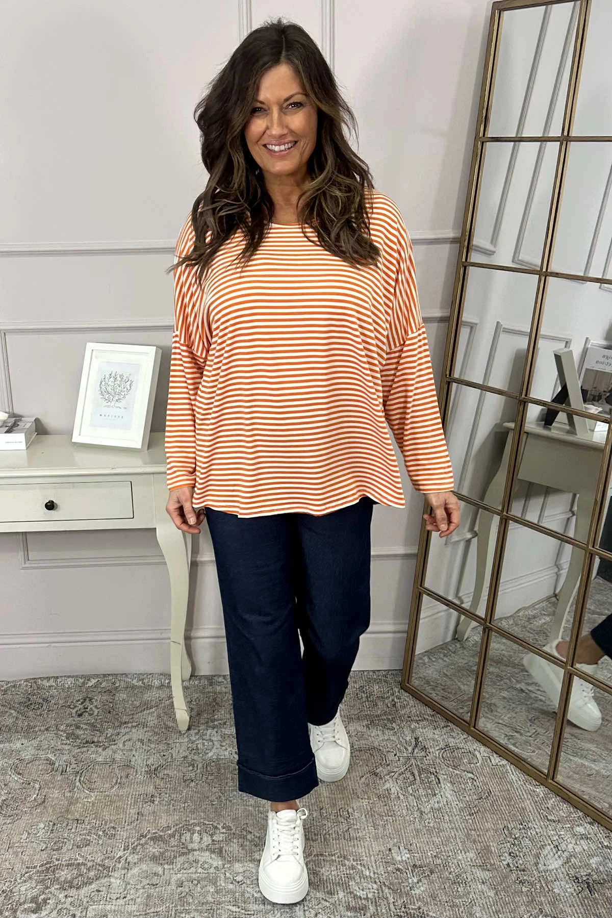 Frances Stripe Sweat Top Orange 3 Frances Stripe Sweat Top Orange