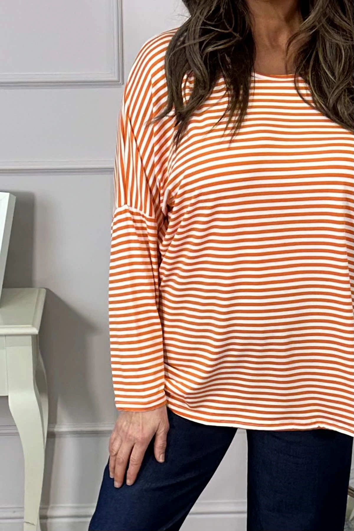 Frances Stripe Sweat Top Orange 5 Frances Stripe Sweat Top Orange - Image 3
