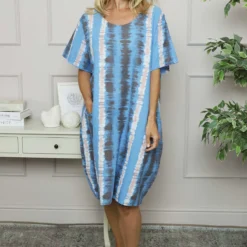 Milana Pattern Linen Dress Powder Blue