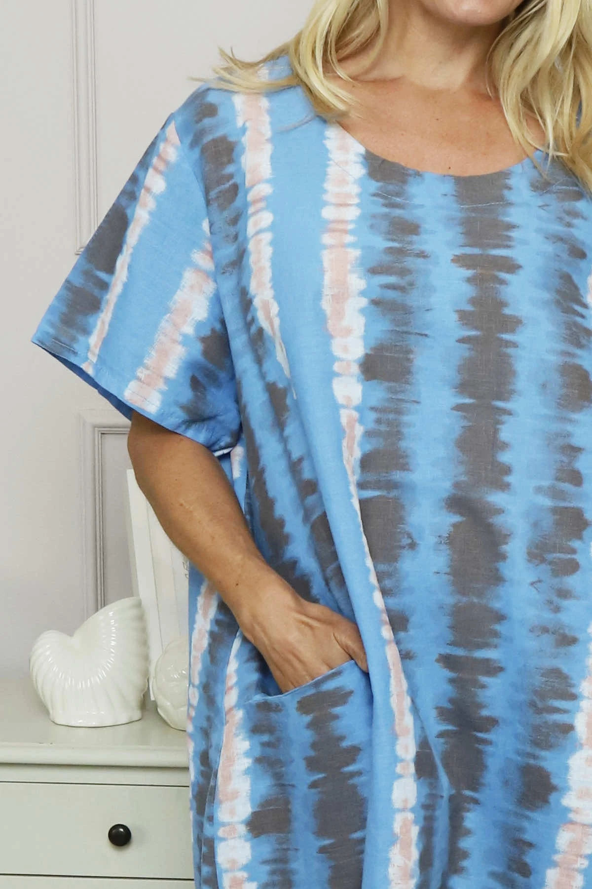 Milana Pattern Linen Dress Powder Blue 5 Milana Pattern Linen Dress Powder Blue - Image 3