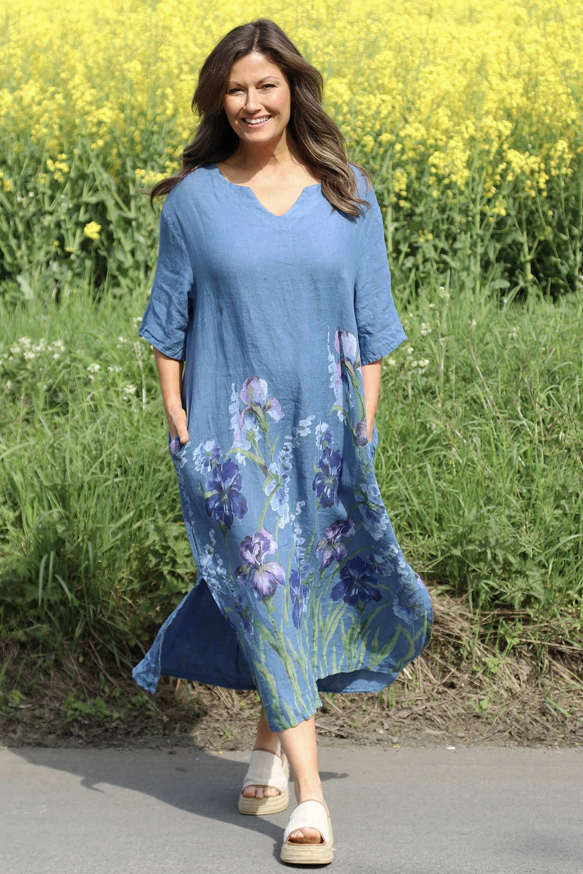 Lyla Floral Linen Dress Blue 3 Lyla Floral Linen Dress Blue