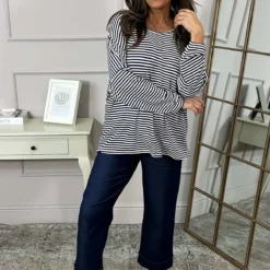 Frances Stripe Sweat Top Navy