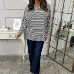 Frances Stripe Sweat Top Black