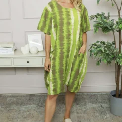 Milana Pattern Linen Dress Green