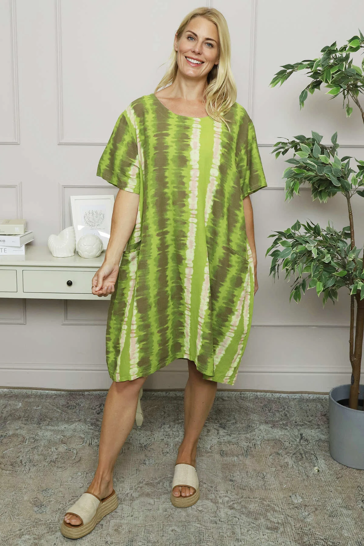 Milana Pattern Linen Dress Green 4 Milana Pattern Linen Dress Green - Image 2