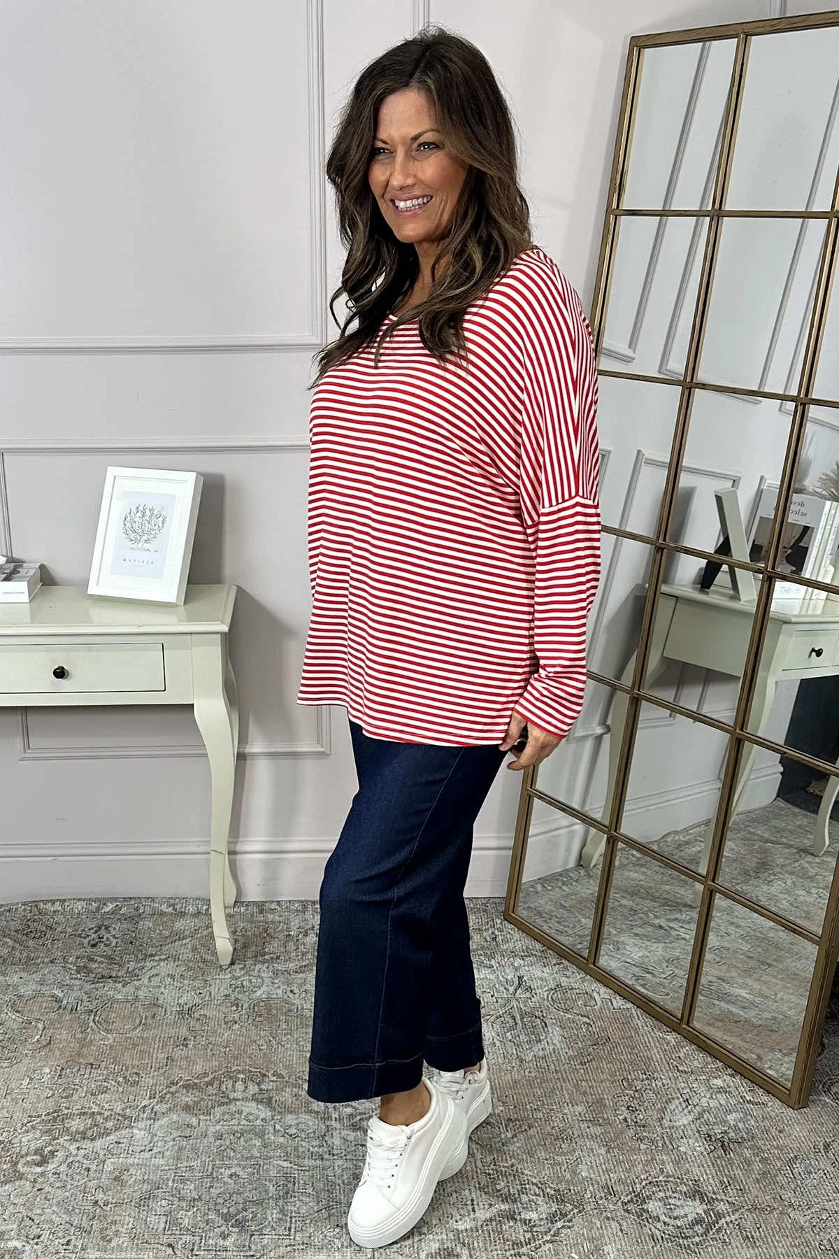 Frances Stripe Sweat Top Red 4 Frances Stripe Sweat Top Red - Image 2