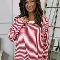 Frances Stripe Sweat Top Red