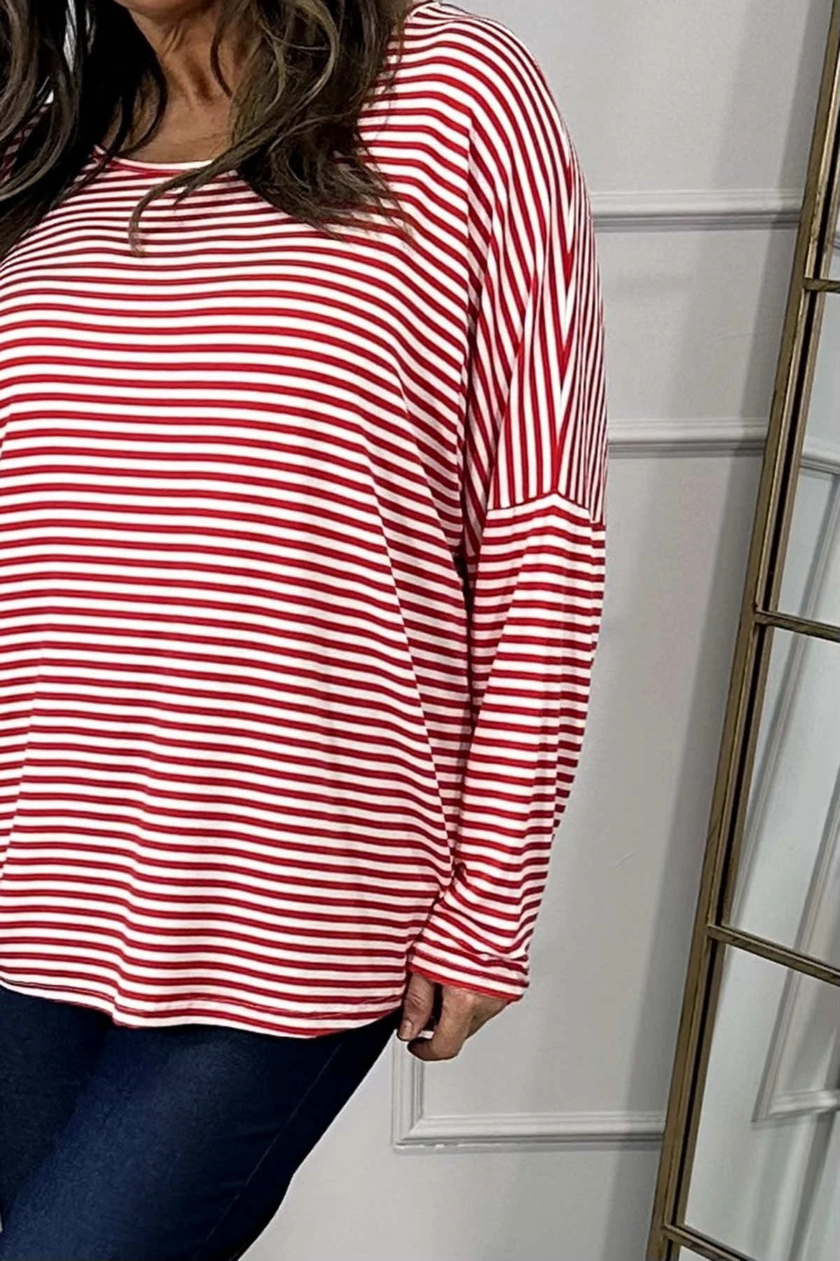 Frances Stripe Sweat Top Red 5 Frances Stripe Sweat Top Red - Image 3