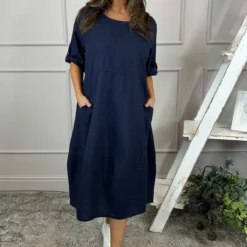 Penelope Pocket Linen Dress Navy