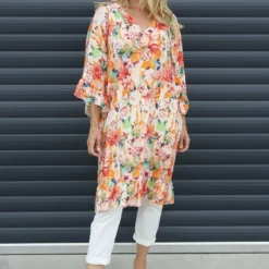Tahlia Floral Linen Tunic Orange