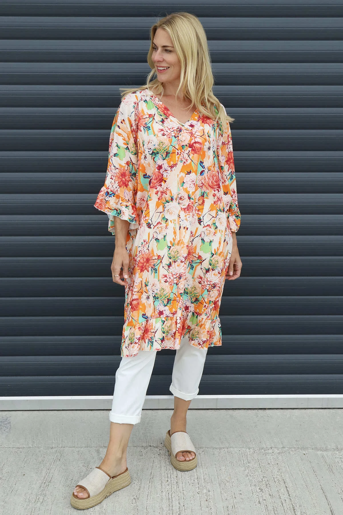 Tahlia Floral Linen Tunic Orange 3 Tahlia Floral Linen Tunic Orange