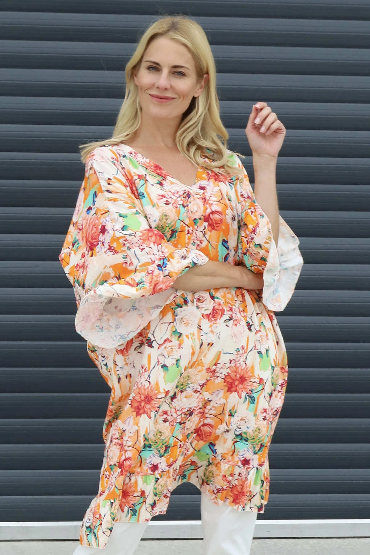 Tahlia Floral Linen Tunic Orange 5 Tahlia Floral Linen Tunic Orange - Image 3