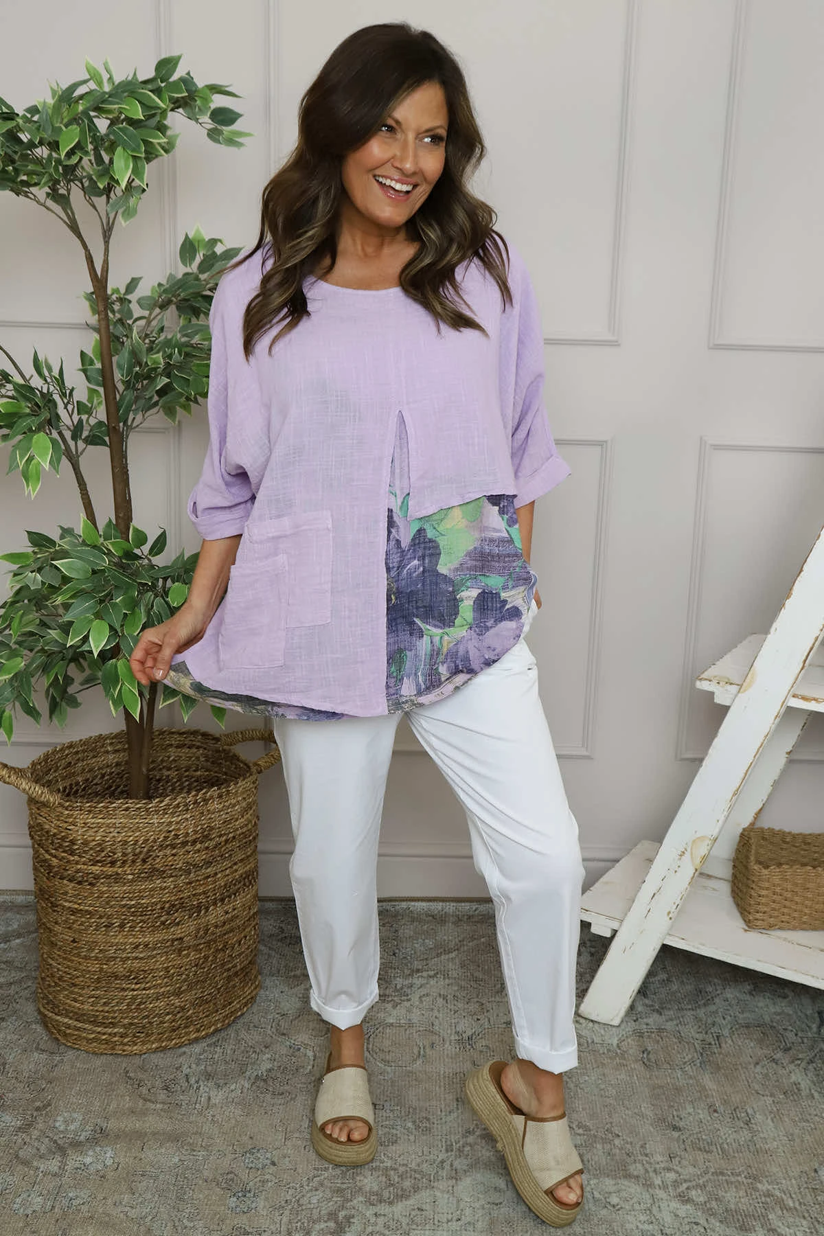 Alberta Layered Linen Top Lilac 3 Alberta Layered Linen Top Lilac