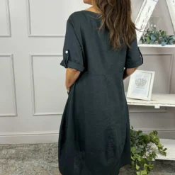 Penelope Pocket Linen Dress Charcoal -Kitandkaboodal Store IMG 5059 72e1899b 76d9 4ab9 996f a0a10aaf1df3