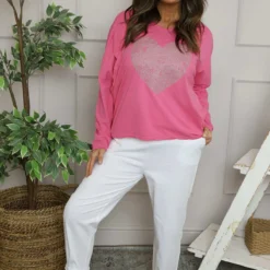 Briony Heart Cotton Top Hot Pink