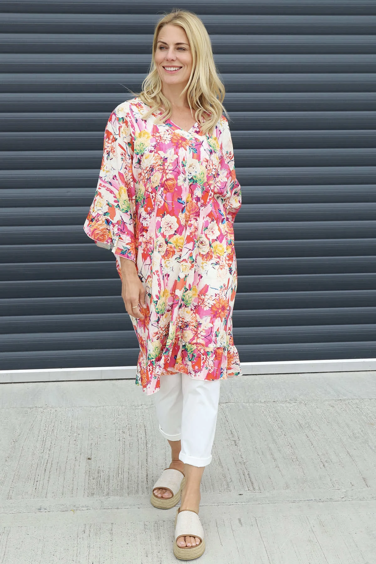 Tahlia Floral Linen Tunic Fuchsia 4 Tahlia Floral Linen Tunic Fuchsia - Image 2