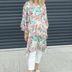 Tahlia Floral Linen Tunic Emerald