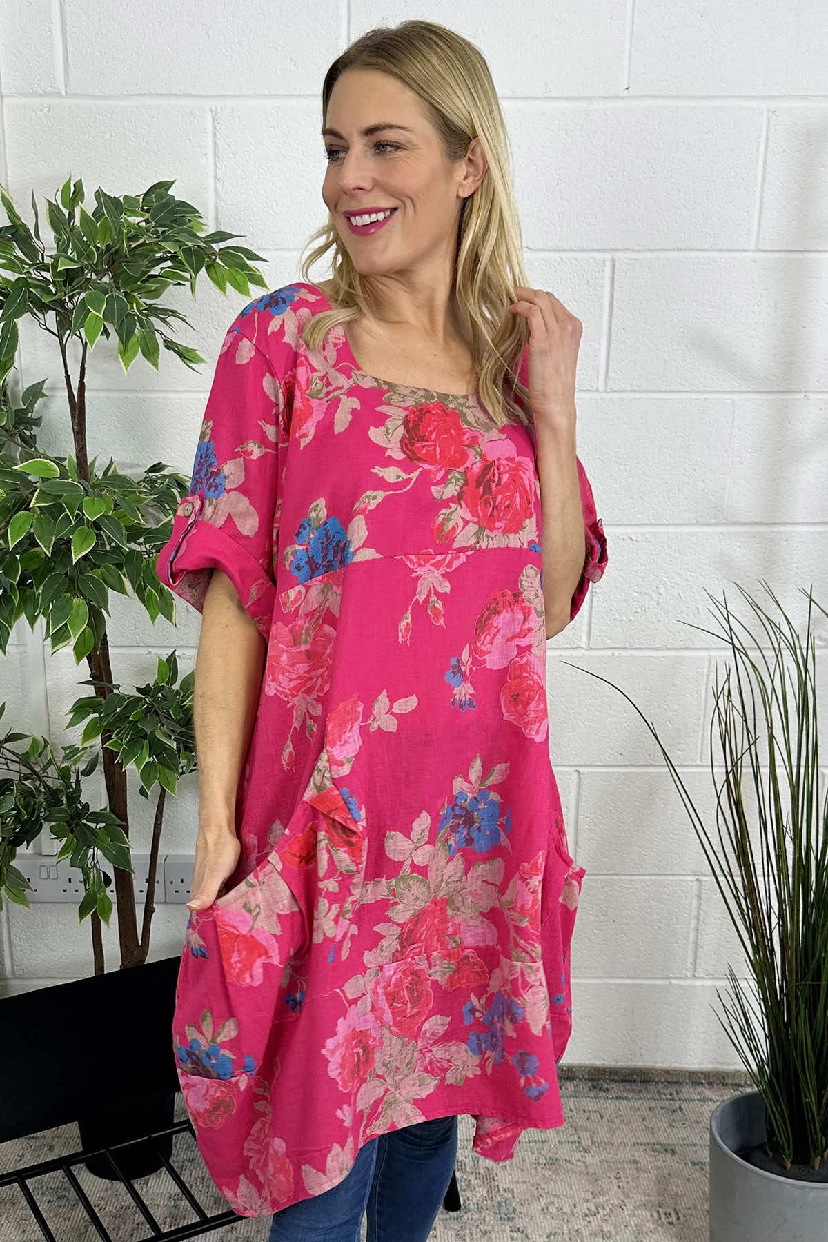 Jolee Floral Print Linen Dress Hot Pink 5 Jolee Floral Print Linen Dress Hot Pink - Image 3