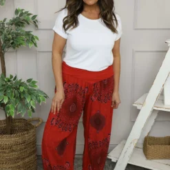 Clovia Print Harem Pants Red