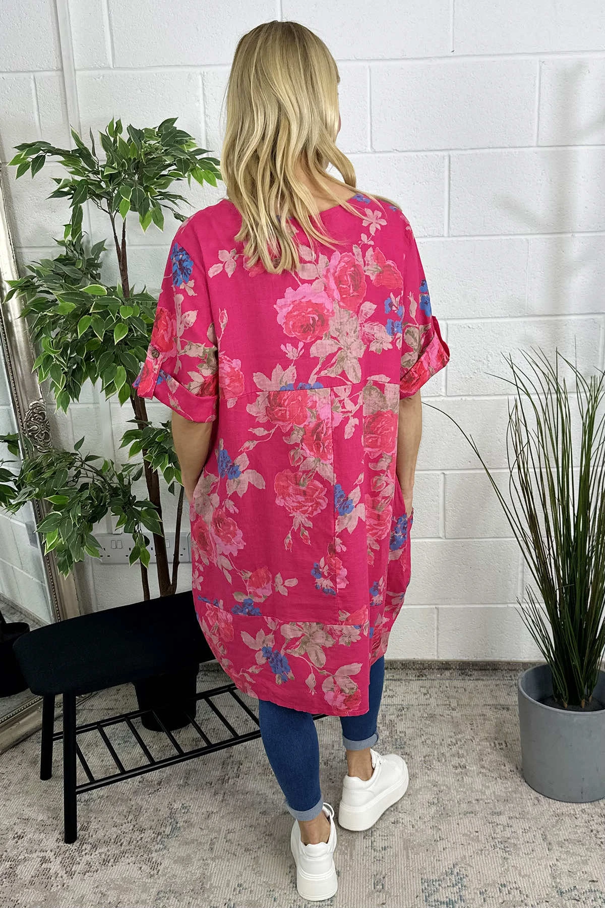 Jolee Floral Print Linen Dress Hot Pink 6 Jolee Floral Print Linen Dress Hot Pink - Image 4