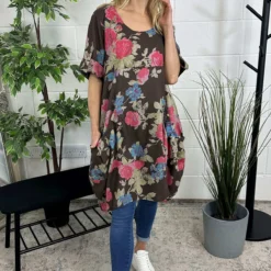 Jolee Floral Print Linen Dress Cocoa