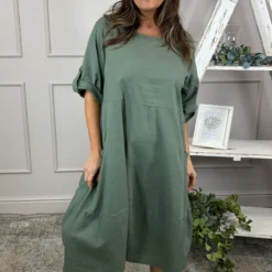 Penelope Pocket Linen Dress Khaki