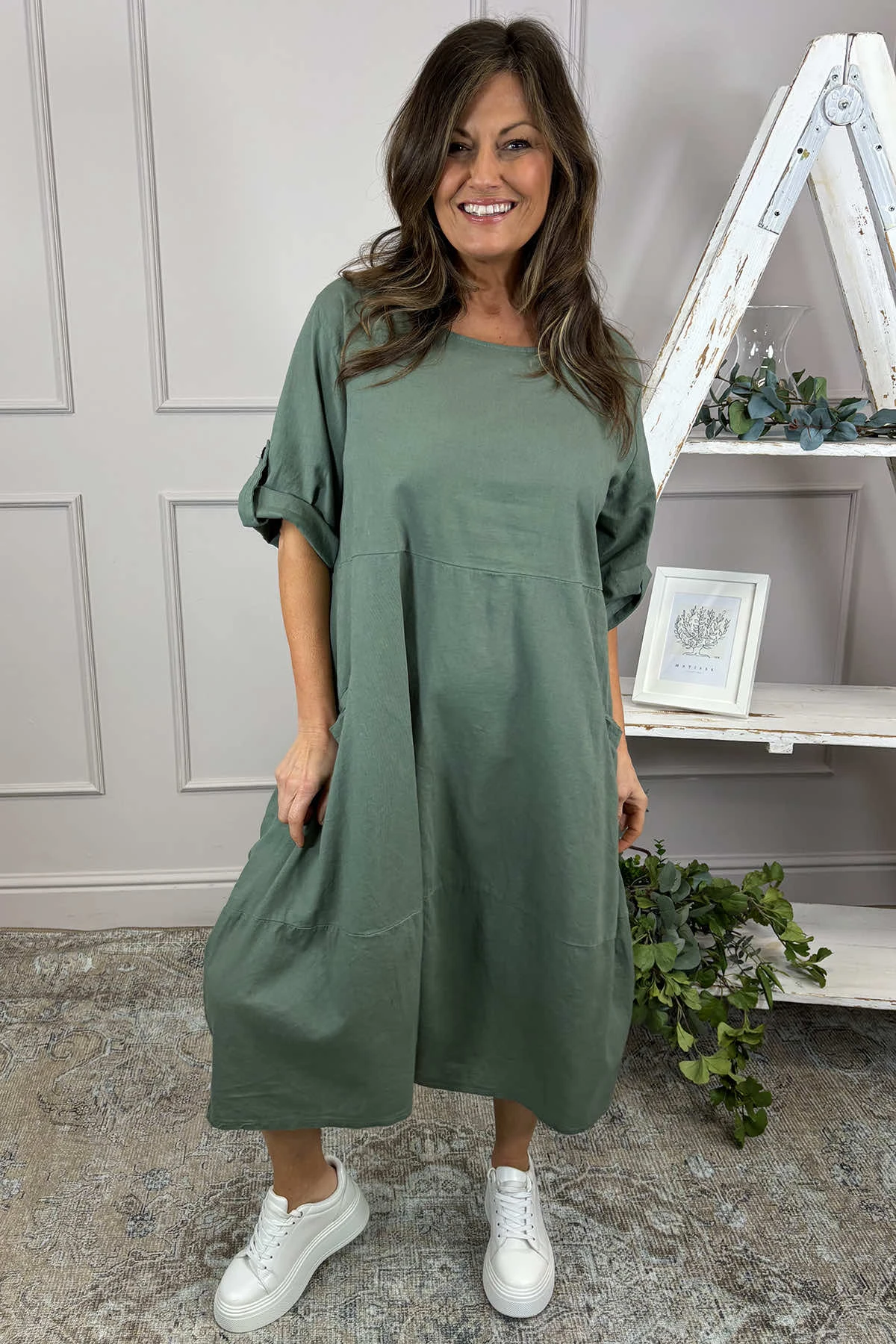 Penelope Pocket Linen Dress Khaki 3 Penelope Pocket Linen Dress Khaki