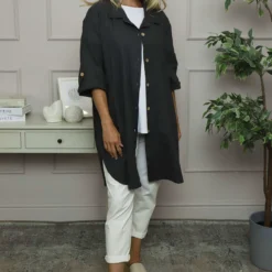 Mariabella Longline Linen Shirt Charcoal -Kitandkaboodal Store IMG 5145 f6da7fec fe96 4d86 82e3 a7f9a693fe23