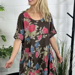 Jolee Floral Print Linen Dress Cocoa -Kitandkaboodal Store IMG 5153 7d791887 028d 4cdf a660 de9ddd30f6b2