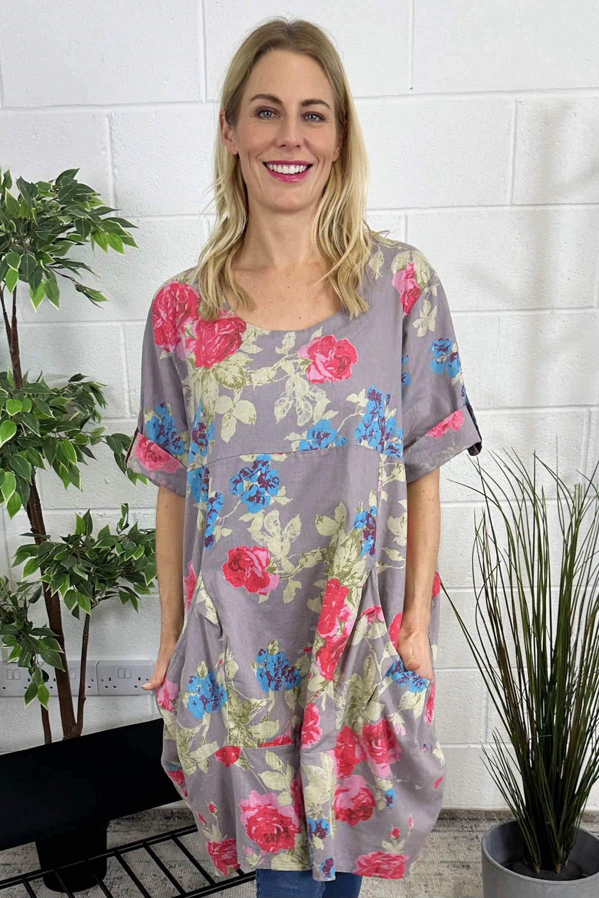 Jolee Floral Print Linen Dress Mauve 5 Jolee Floral Print Linen Dress Mauve - Image 3