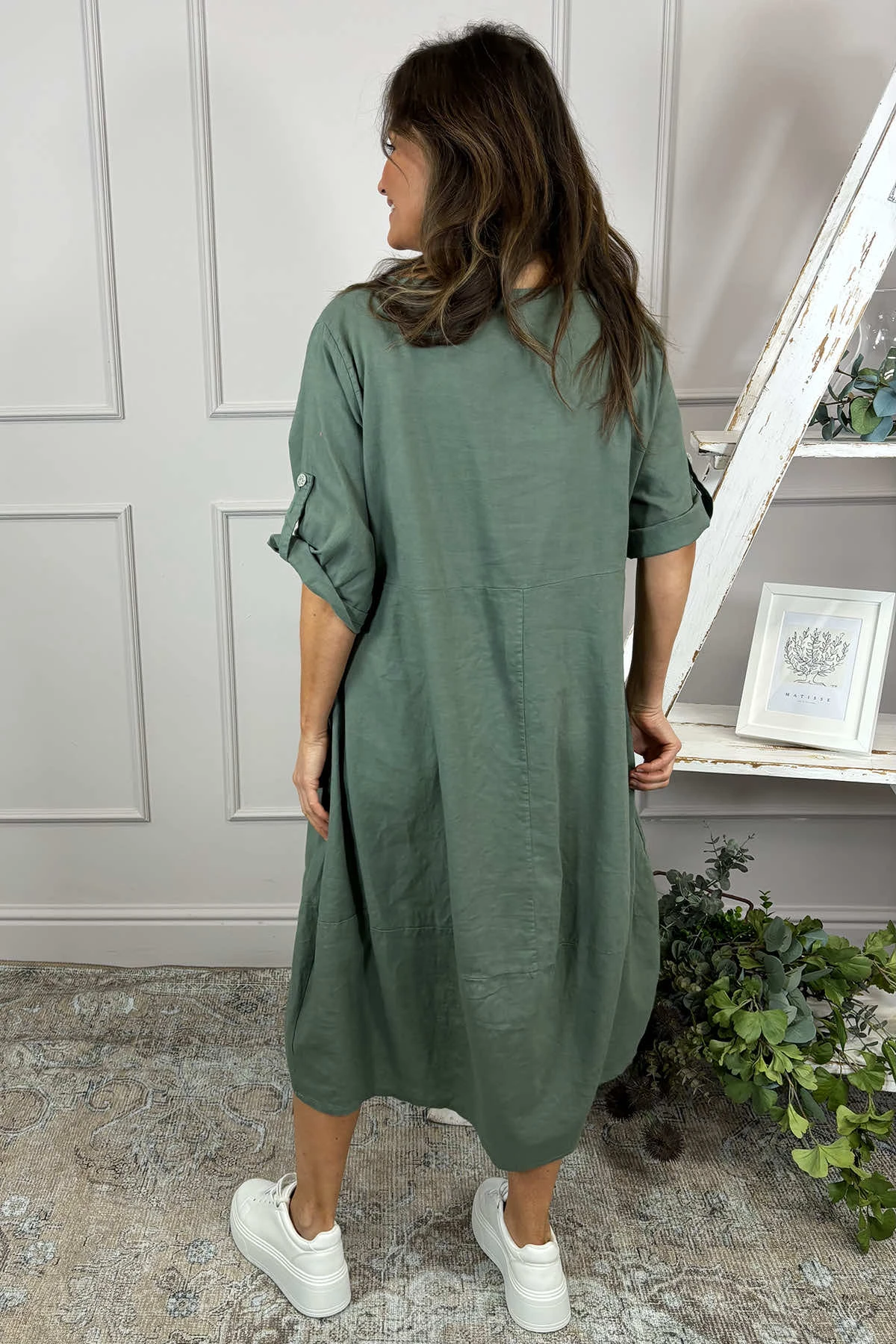 Penelope Pocket Linen Dress Khaki 6 Penelope Pocket Linen Dress Khaki - Image 4