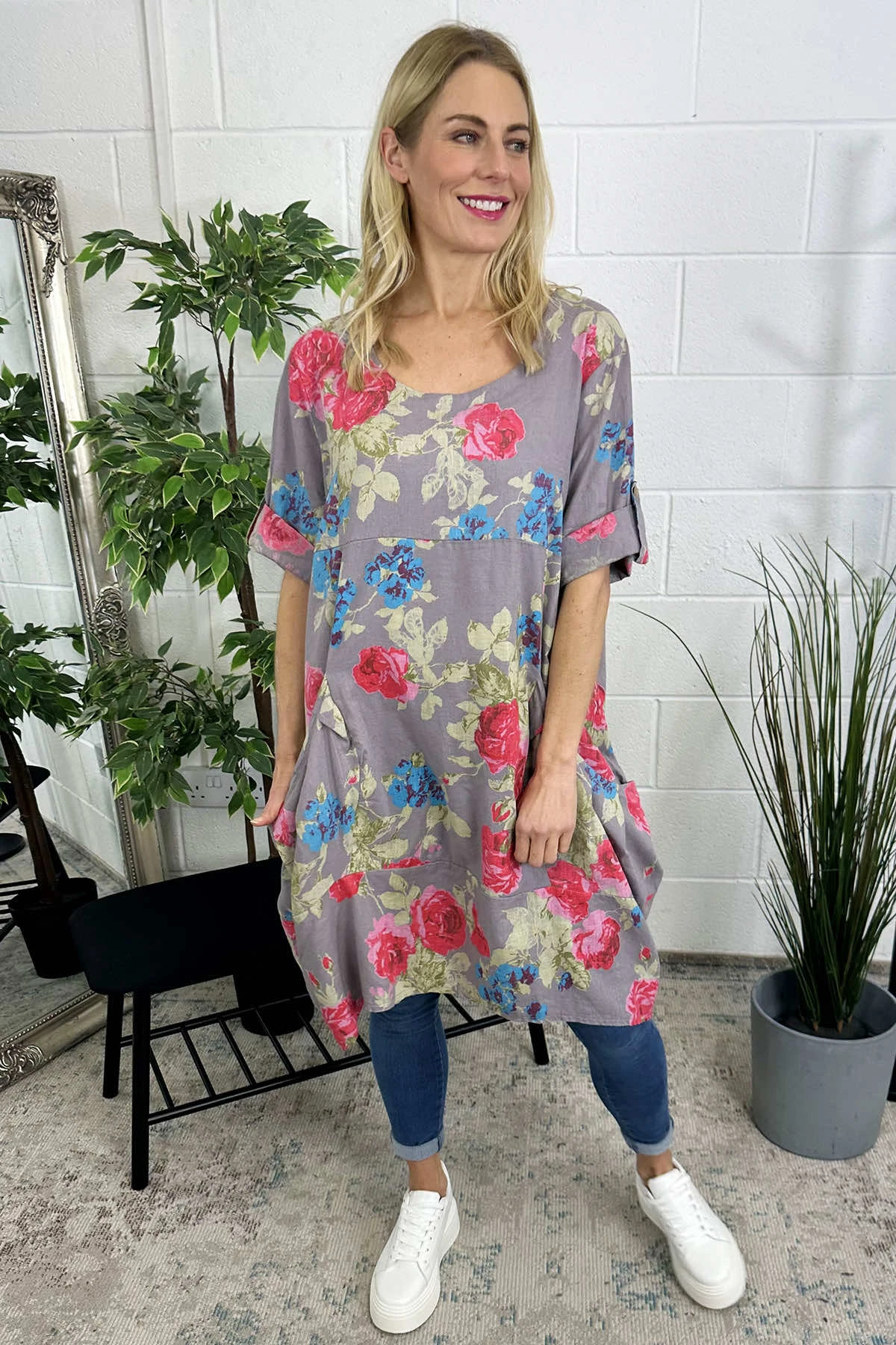 Jolee Floral Print Linen Dress Mauve 3 Jolee Floral Print Linen Dress Mauve