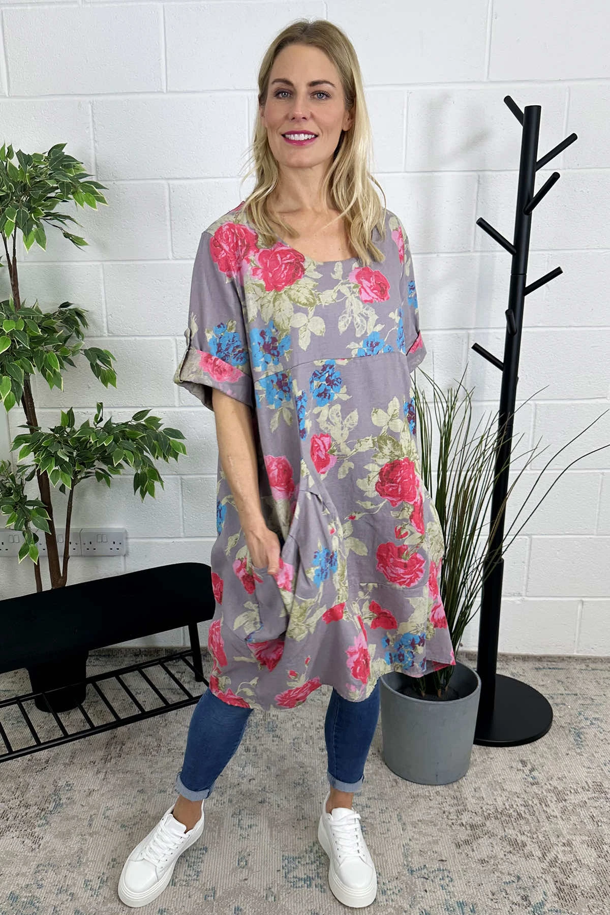 Jolee Floral Print Linen Dress Mauve 4 Jolee Floral Print Linen Dress Mauve - Image 2