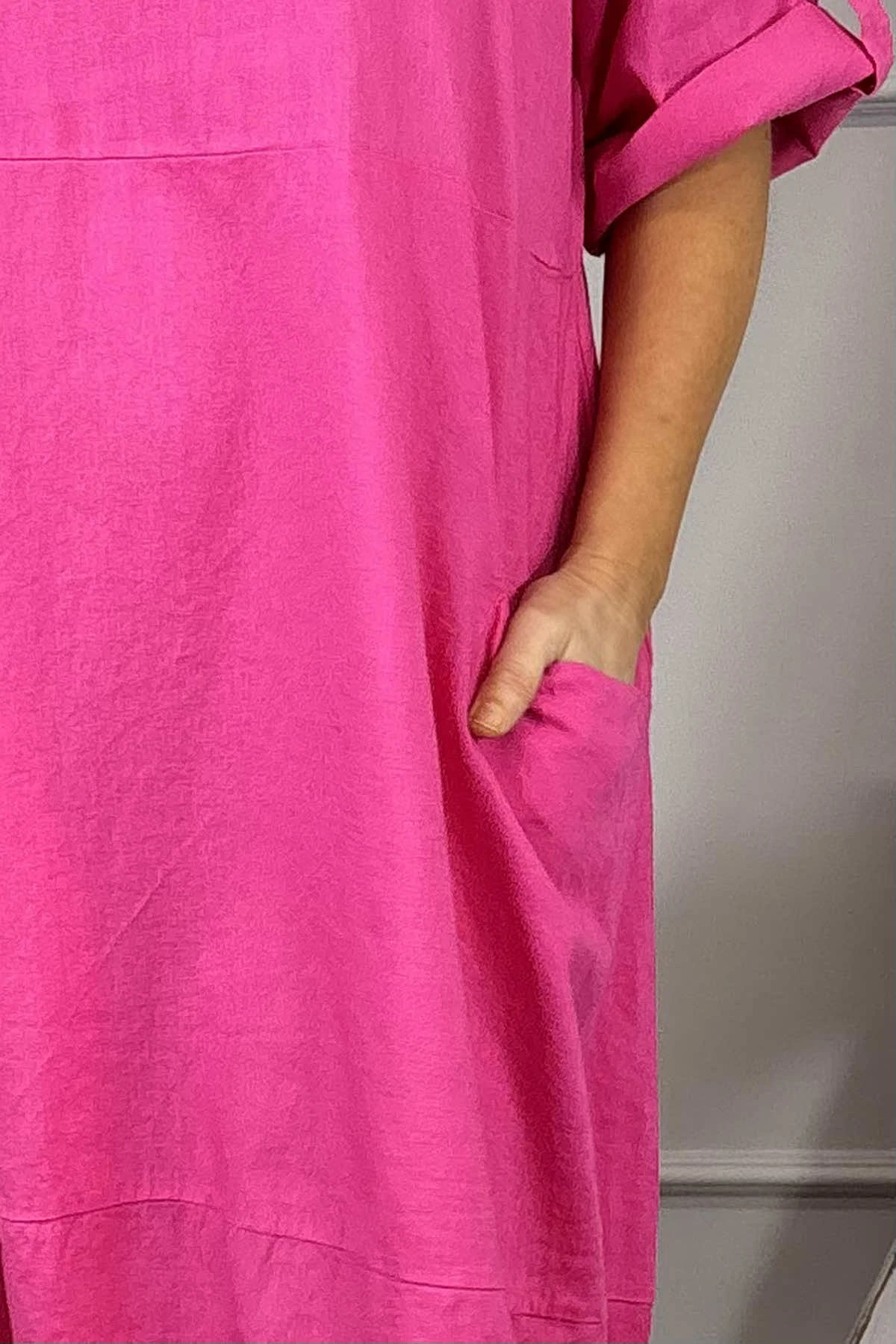 Penelope Pocket Linen Dress Fuchsia 5 Penelope Pocket Linen Dress Fuchsia - Image 3