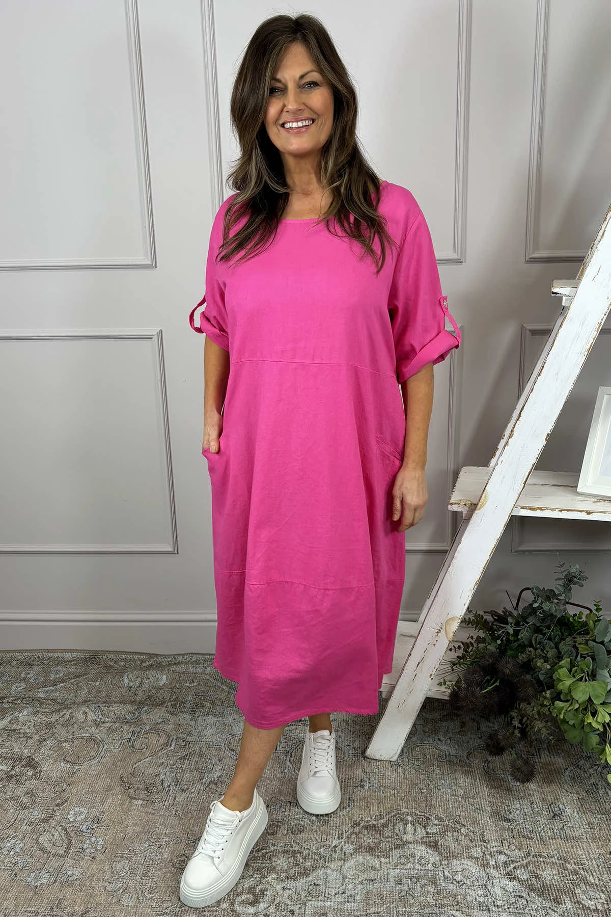 Penelope Pocket Linen Dress Fuchsia 4 Penelope Pocket Linen Dress Fuchsia - Image 2