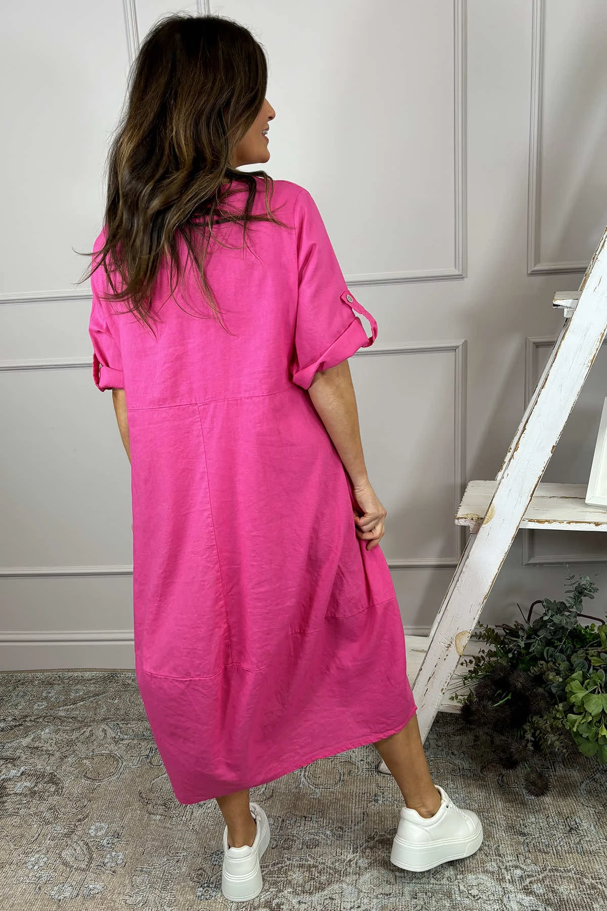 Penelope Pocket Linen Dress Fuchsia 6 Penelope Pocket Linen Dress Fuchsia - Image 4